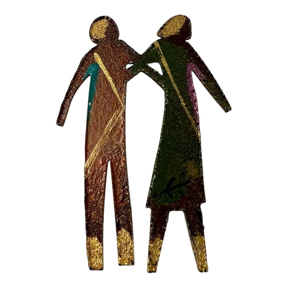 Vintage Gina Designs Napa Valley California Handmade Metal Brooch Pin Couple
